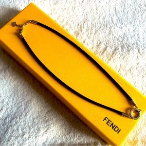 Fendi leather cord necklace with gold ID charm